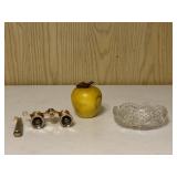 Alabaster Apple, Opera Glasses & Cut Glass Ashtray