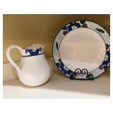 White Floral Ceramic Pitcher and Plate Set
