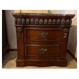Mahogany Nightstand Marble Top Ornate Accents