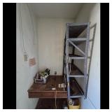 Metal Shelving Unit with Wooden Desk and Storage
