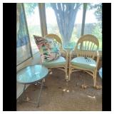 Wicker Rattan Chairs with Cushions and Side Table