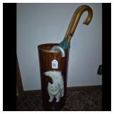 Umbrella Stand with White Cat Painting