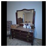 Mahogany Dresser with Marble Top and Mirror