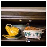 Ceramic Gourd Soup Tureen & Pheasant Covered Dish