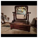Antique Wooden Vanity Dresser Mirror with Drawer
