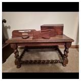 Antique Wooden Stool, Box, and Sconces