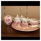 Pink Floral Tea Set with Tray