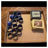 Chinese Cloisonne Napkin Rings & Hunting Scene Co