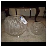 2 Crystal Cut Glass Vases Round Bowl Shape