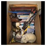 Box of Cat Themed Decor and Books