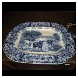 Blue White Transferware Plate with Stand
