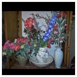 Artificial Floral Arrangements in Vases and Bowl
