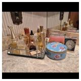 Assorted Perfume Bottles, Tray, Plate Stands