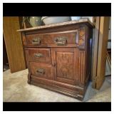 Antique Walnut Side Cabinet Marble Top Drawer Door
