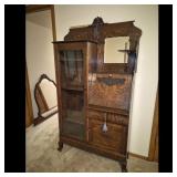 Antique Oak Secretary Desk with Glass Door Cabinet