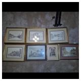 7 Framed Architectural Etchings/Prints