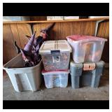 Storage Totes and Halloween Witch Decor