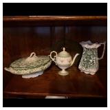 Porcelain Tea Pot, Pitcher & Tureen