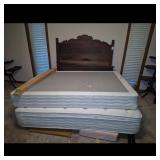 Wooden Headboard with Queen Size Mattress and Box