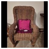 Wicker Rocking Chair with Decorative Pillow