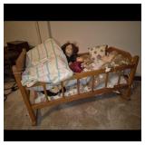Antique Dolls in Wooden Cradle