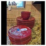 Jaclyn Smith Red Embossed Dinner Plates & Bowls