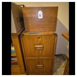Oak 2-Drawer Filing Cabinet with Card File Box