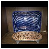 Polish Pottery Dish with Cast Iron Trivet