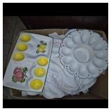 Egg Plates Ceramic Yellow Floral Design