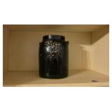 Black Ceramic Crock with Floral Design