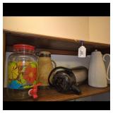 Floral Glass Jar, Wicker Carafe, and Thermos