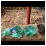 Teal Glass Chunks and Lava Rock