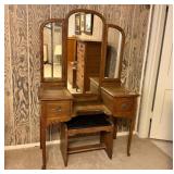 Antique Oak Vanity with Stool