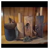 Antique Woodworking Tools: Scoop, Mallet, Planes