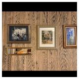 3 Framed Art Pieces and Mirror