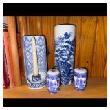 Blue and White Porcelain Vase, Candle, Shakers