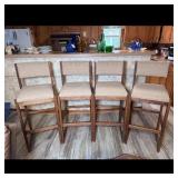 4 Wooden Bar Stools with Upholstered Seats