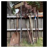 Assorted Garden Tools - Shovels, Pitchfork, Rake