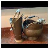 Antique Brass Coal Scuttle and Kettle
