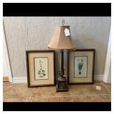 Botanical Prints with Ornate Table Lamp