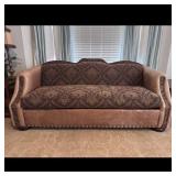 Brown Leather and Brocade Sofa by Key City