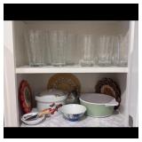 Clear Glass Tumblers, Ceramic Dishes, Woven