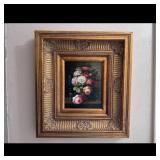 Floral Oil Painting in Ornate Gilt Frame