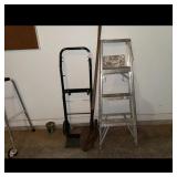 Hand Truck, Shovel, and Ladder