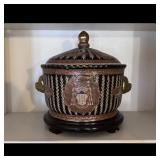 Oriental Accent Ceramic Jar with Lid