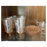 Pink Goblets, Plates, Cream & Sugar