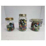 3 -Kerr & Mason Jars Filled w/ Marbles