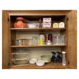 Contents of 3 shelves in kitchen cabinet