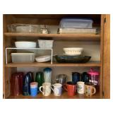 Contents of 3 shelves in kitchen cabinet