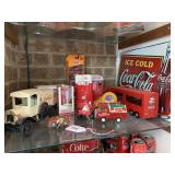 Coca-Cola trucks, cars, sign, miniature coke &